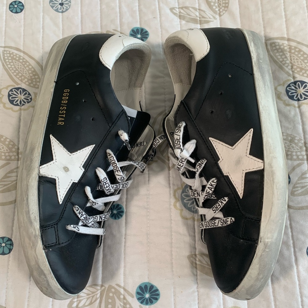 Golden Goose Black/White Logo Lace Super Star Leather Sneaker Size 40 US 10